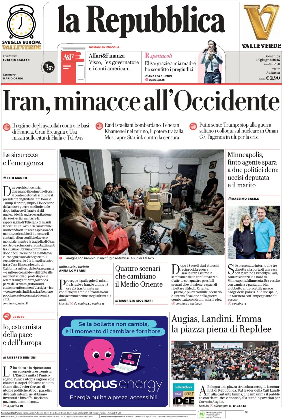 anteprima della prima pagina di La Repubblica