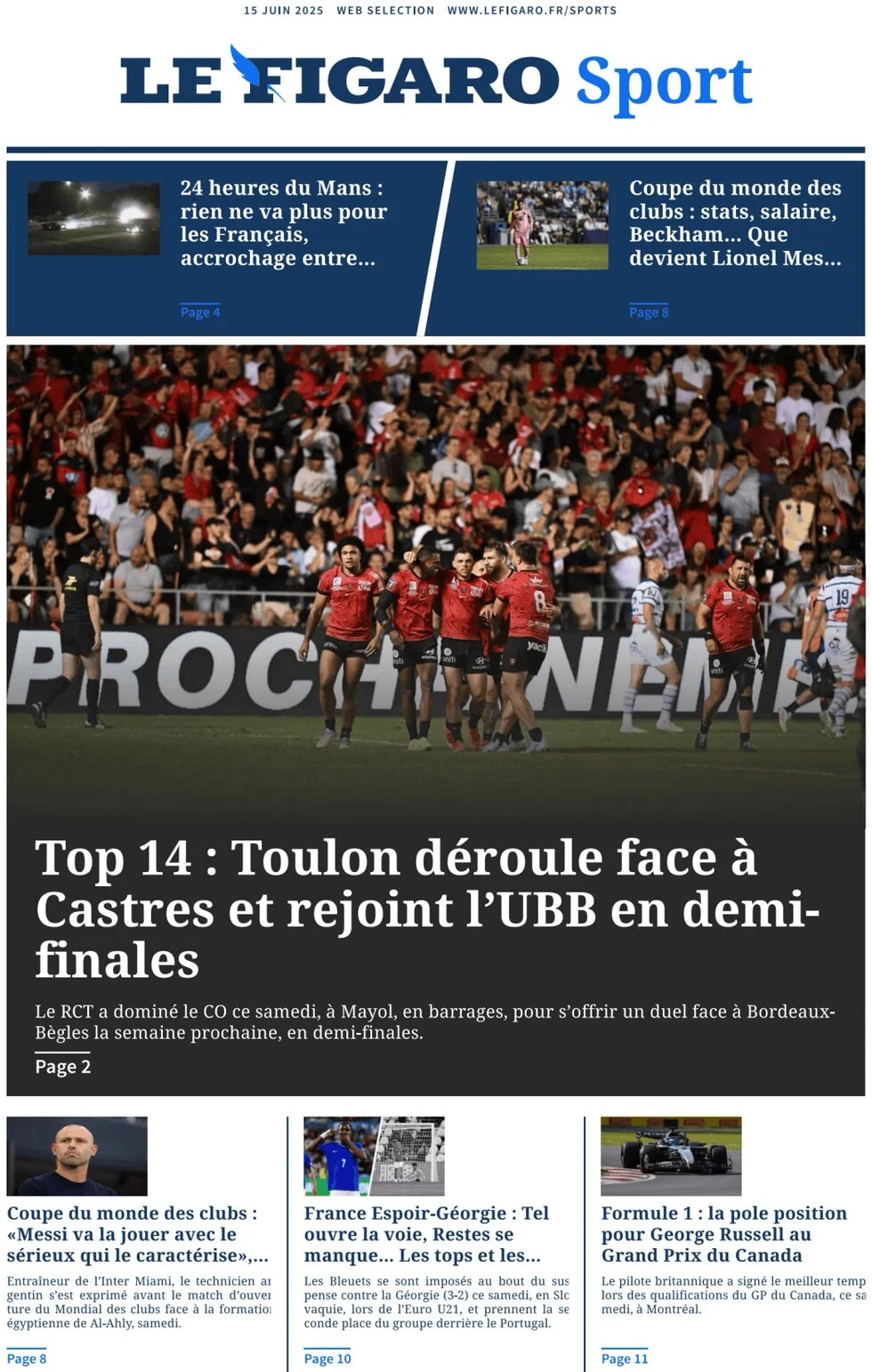 anteprima della prima pagina di Le Figaro SPORT