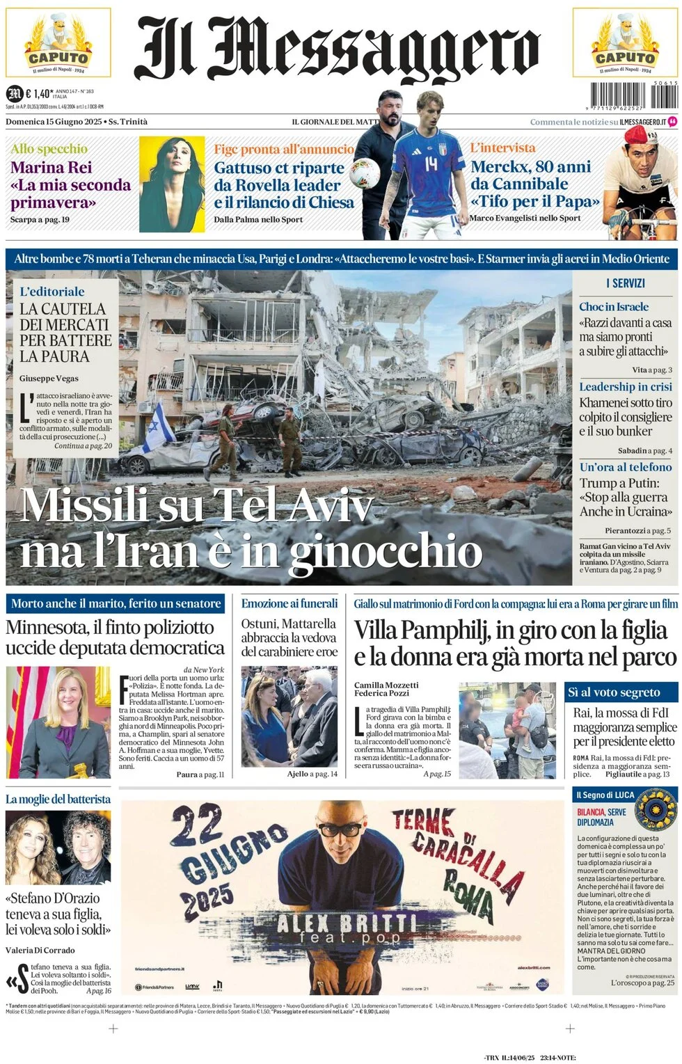anteprima della prima pagina di Il Messaggero