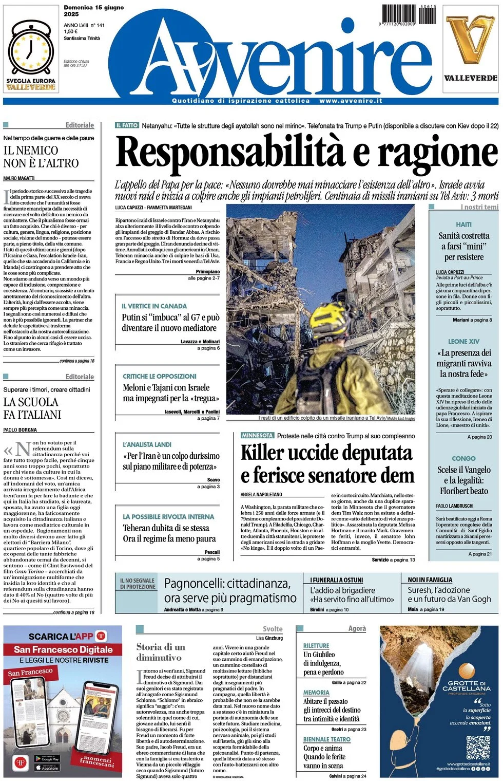 anteprima della prima pagina di Avvenire