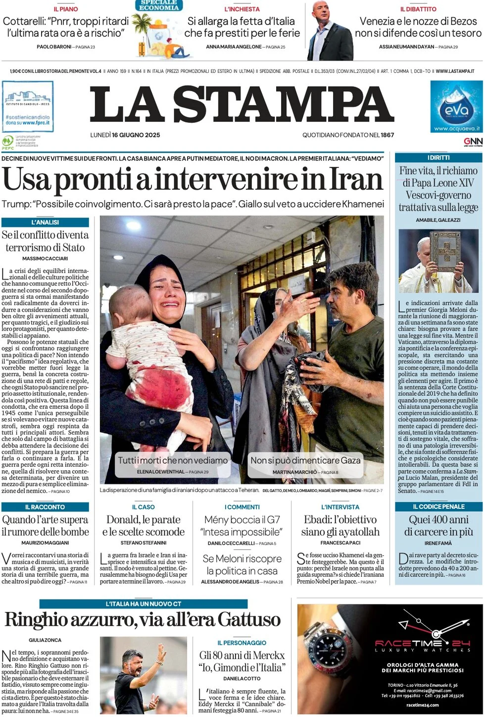 anteprima della prima pagina di La Stampa