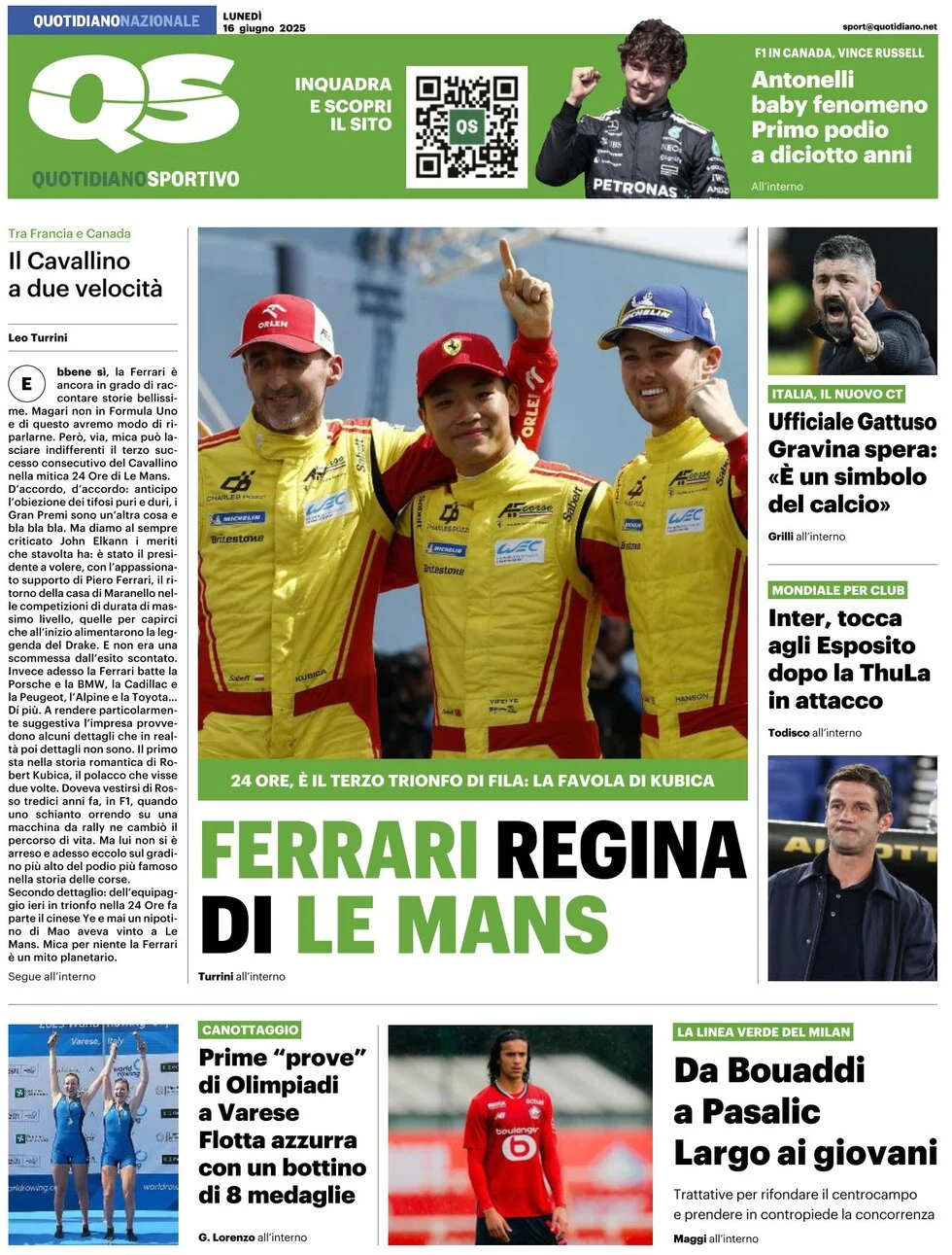 anteprima della prima pagina di QS Quotidiano Sportivo