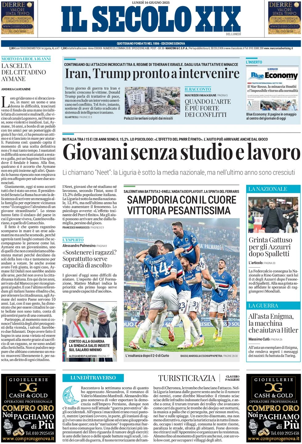anteprima della prima pagina di Il Secolo XIX