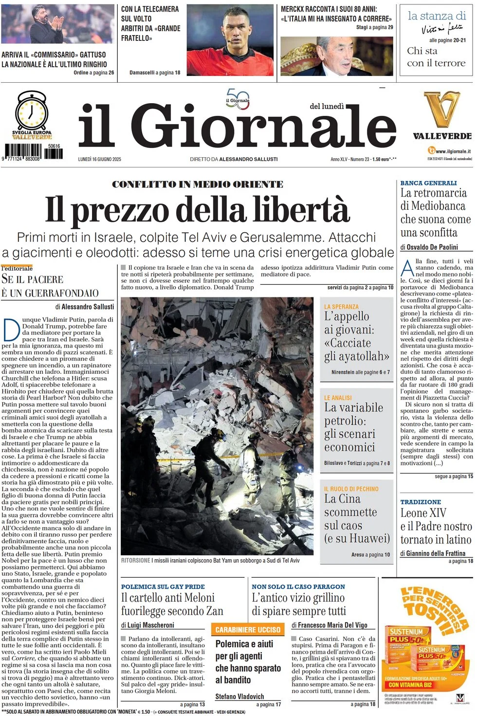 anteprima della prima pagina di Il Giornale