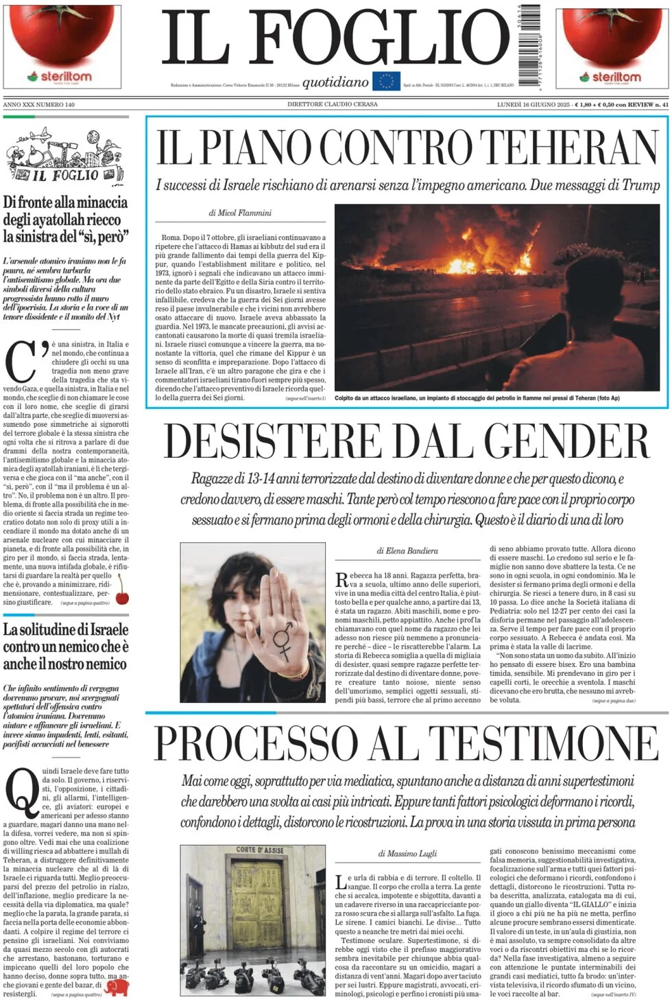 anteprima della prima pagina di Il Foglio