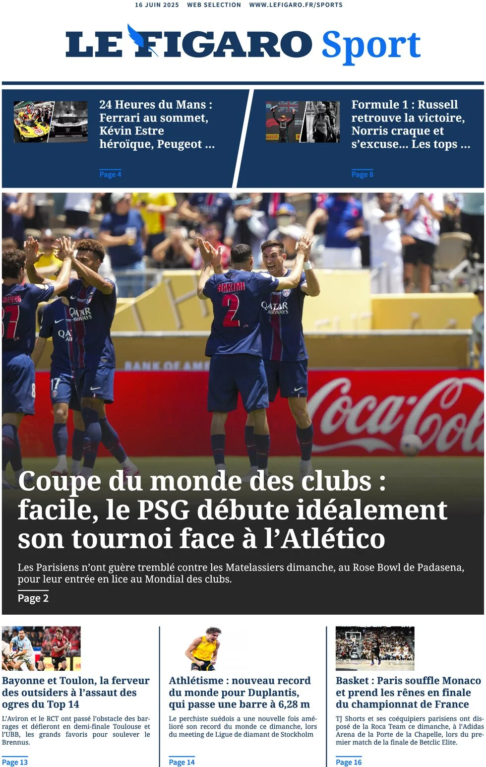 anteprima della prima pagina di Le Figaro SPORT