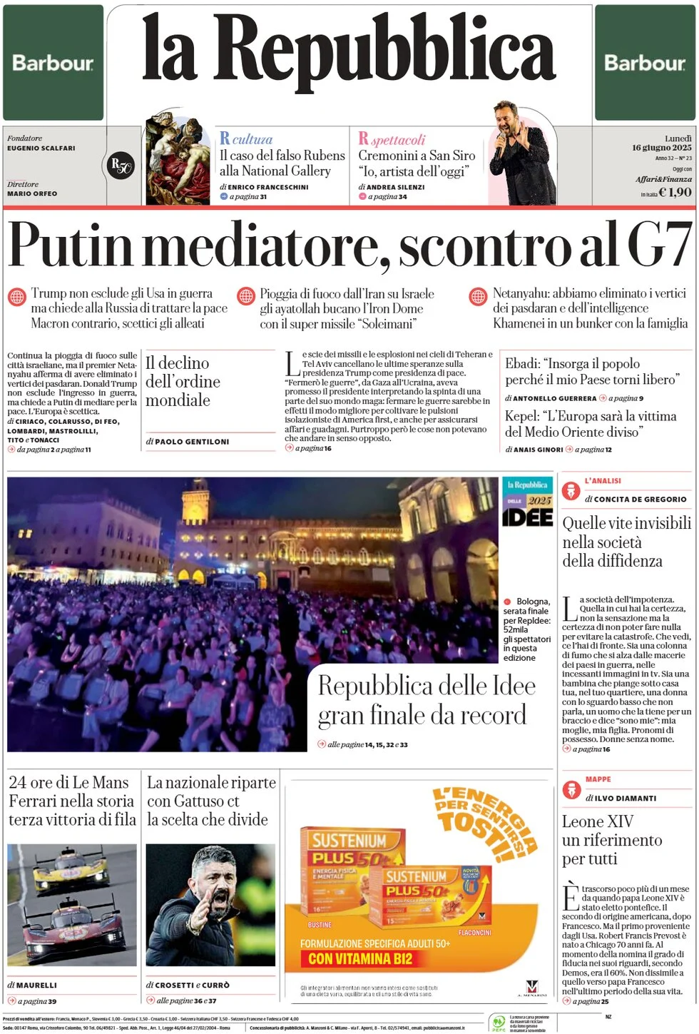 anteprima della prima pagina di La Repubblica