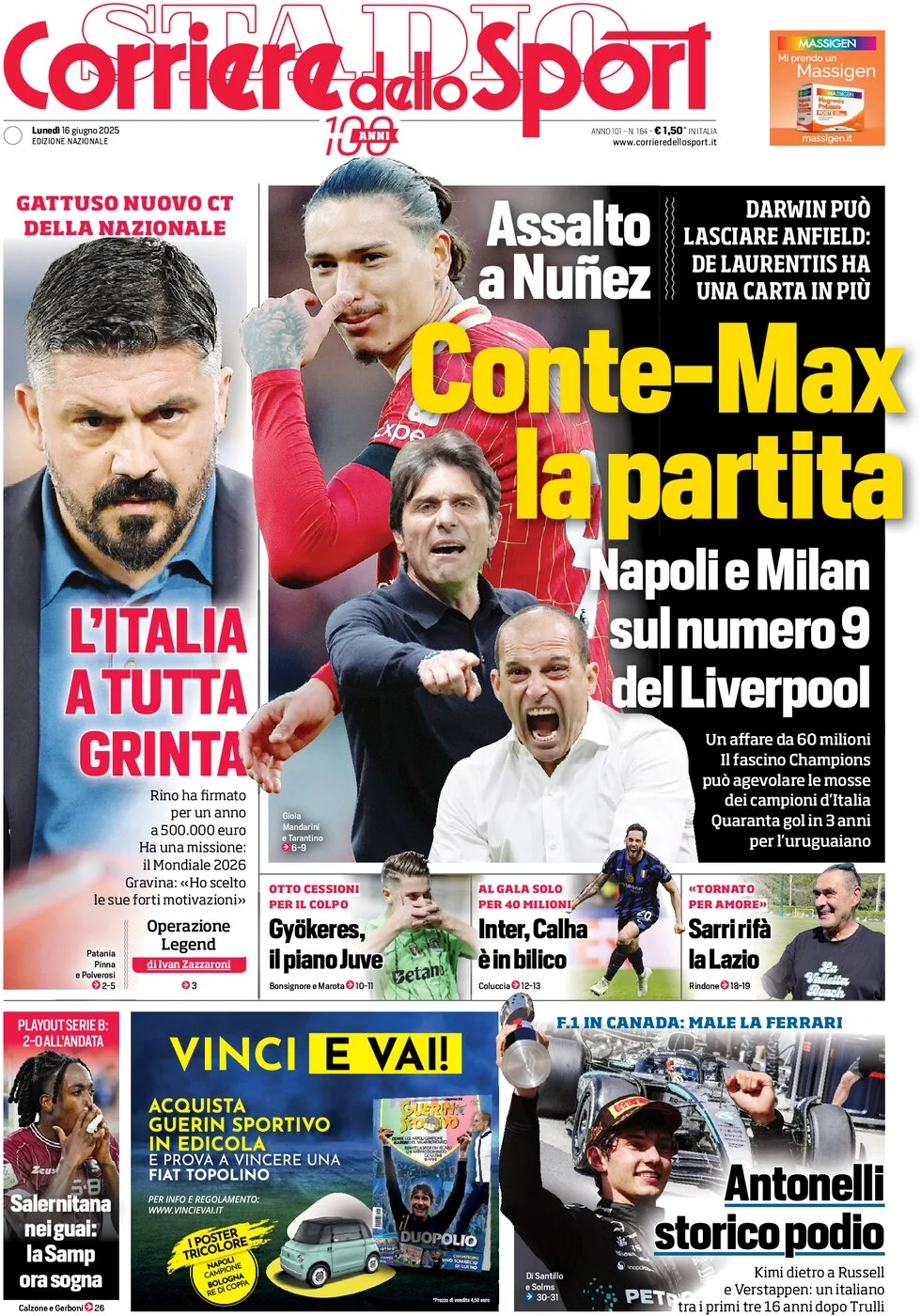 anteprima della prima pagina di Corriere dello Sport