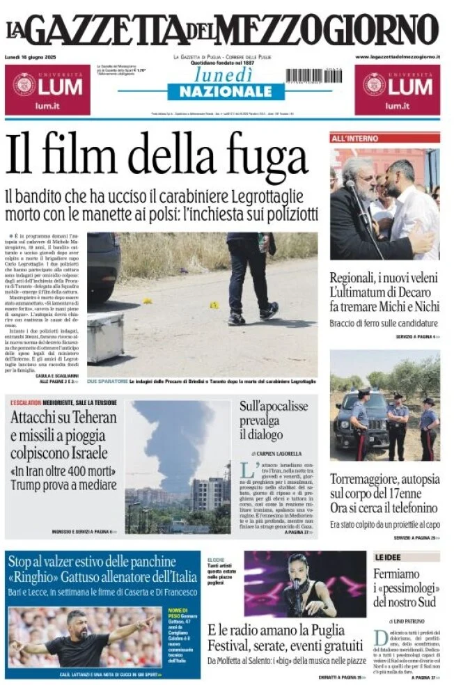anteprima della prima pagina di La Gazzetta del Mezzogiorno (Bari)