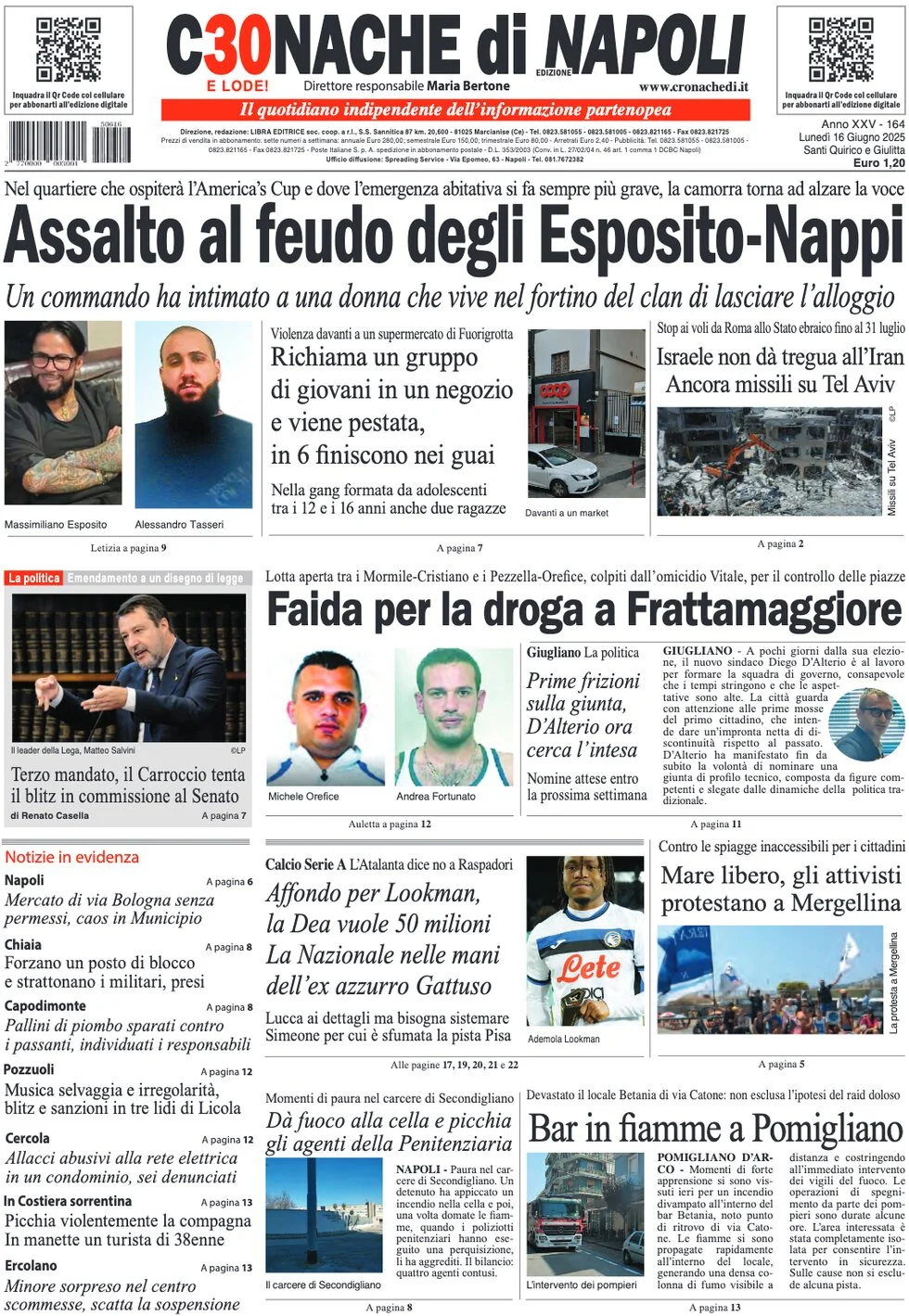 anteprima della prima pagina di Cronache di Napoli