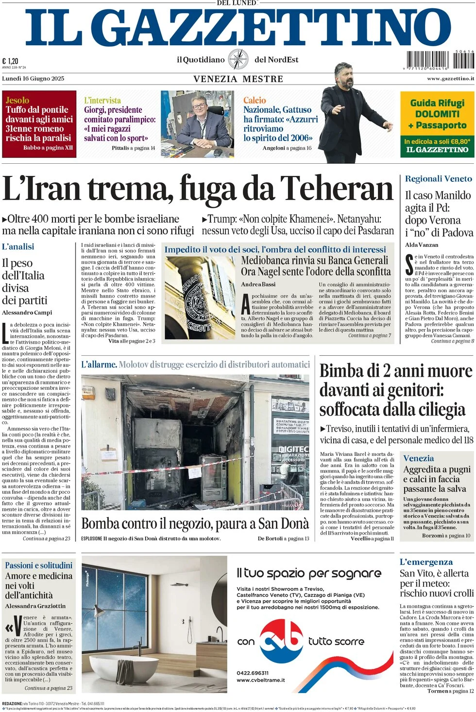 anteprima della prima pagina di Il Gazzettino