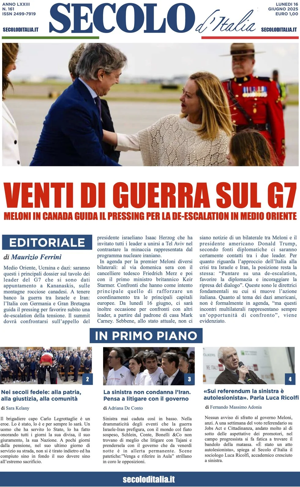 anteprima della prima pagina di Secolo d'Italia