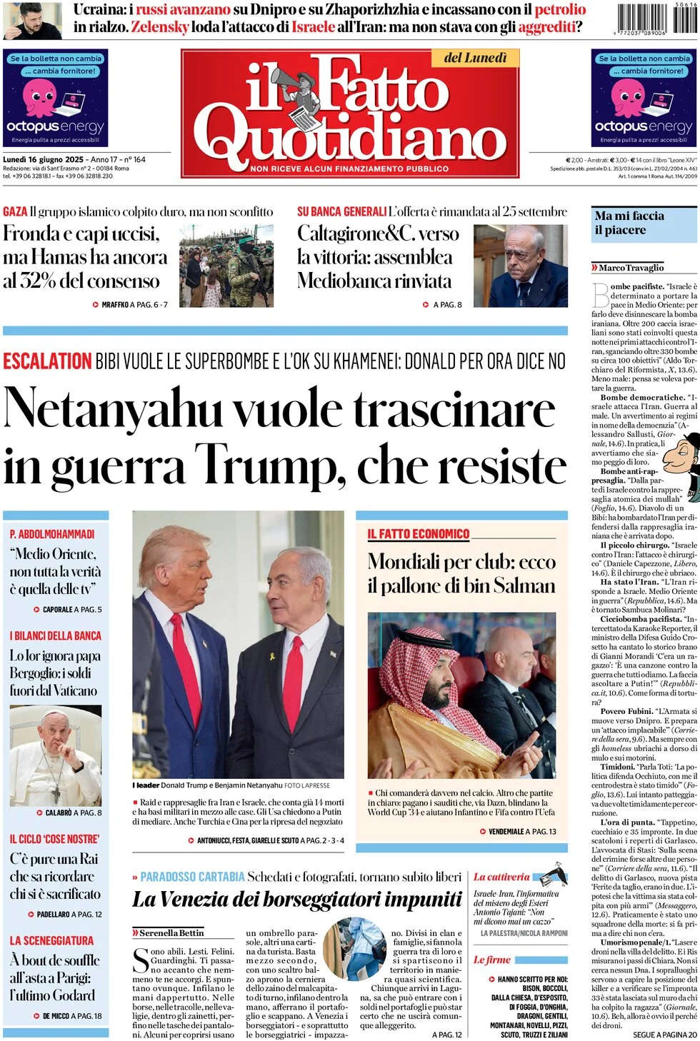 anteprima della prima pagina di Il Fatto Quotidiano