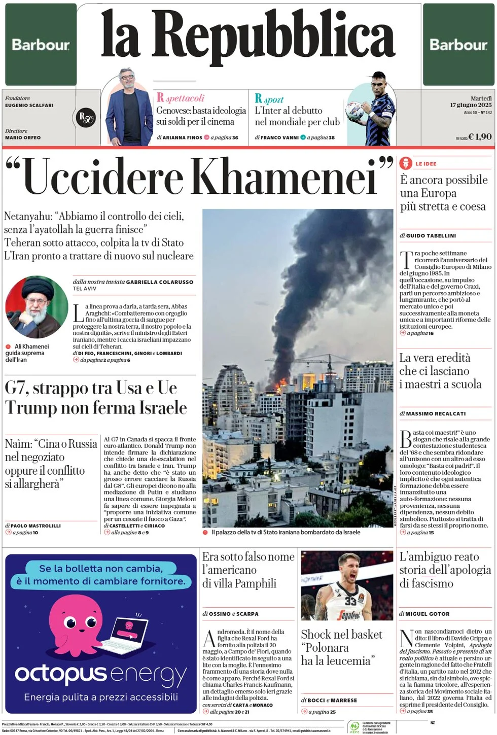 anteprima della prima pagina di La Repubblica