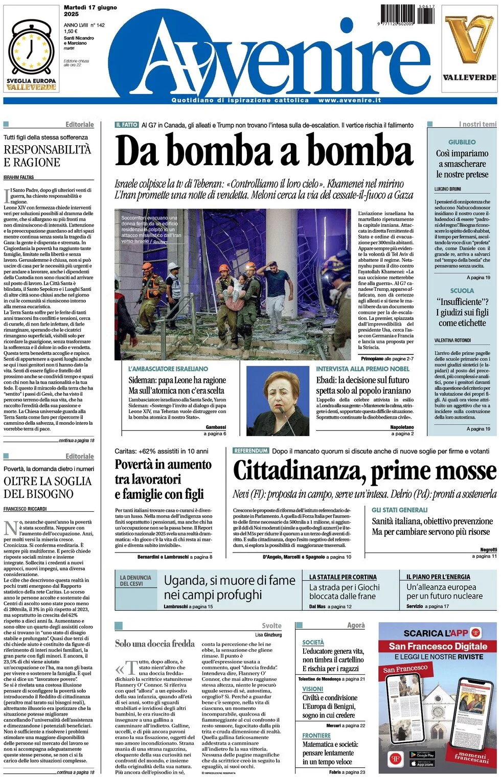 anteprima della prima pagina di Avvenire