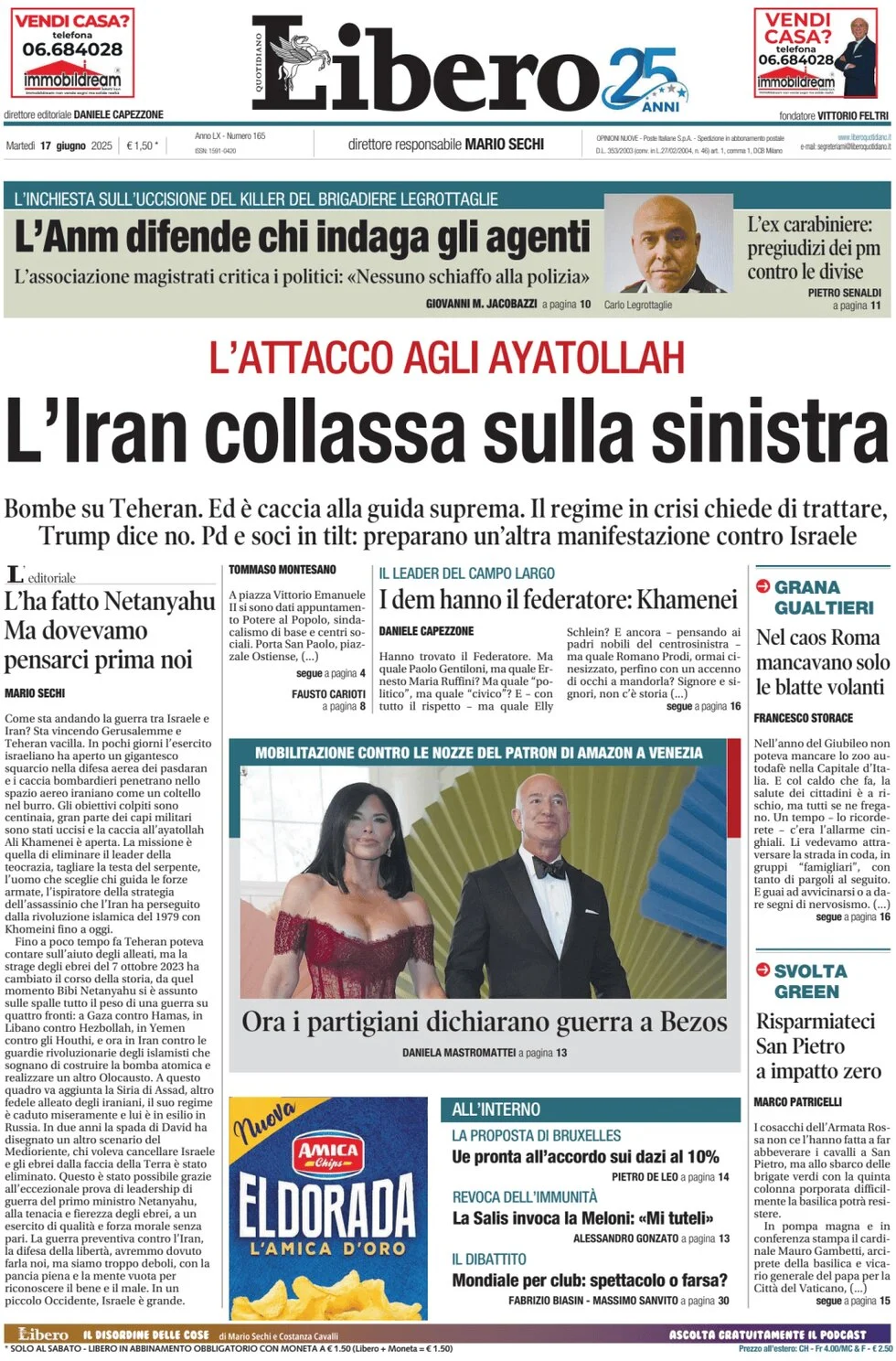 anteprima della prima pagina di Libero Quotidiano