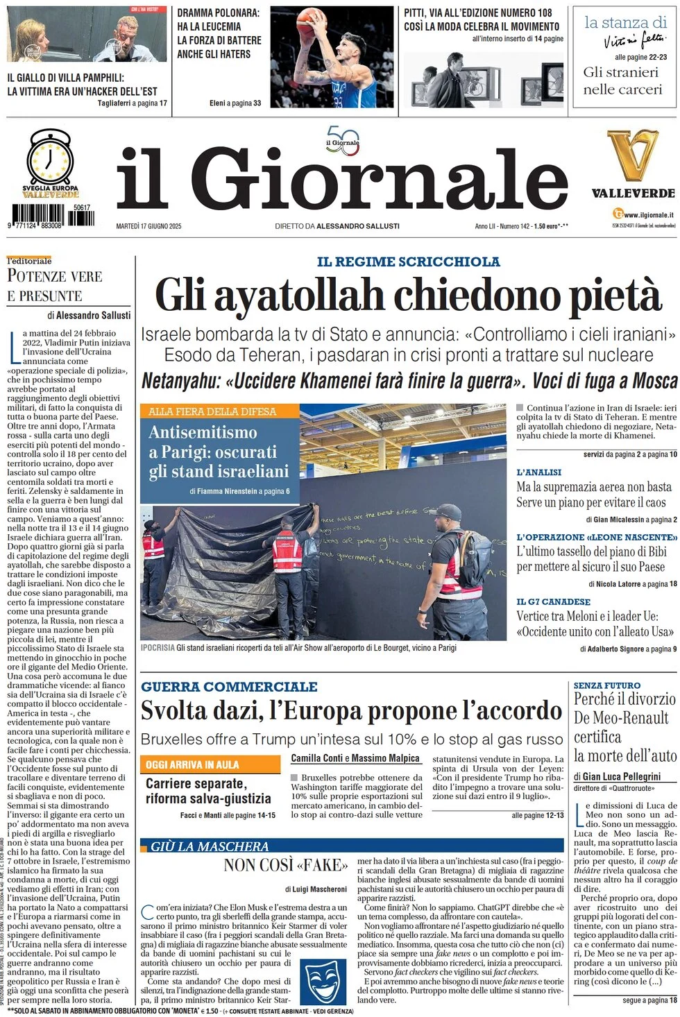 anteprima della prima pagina di Il Giornale