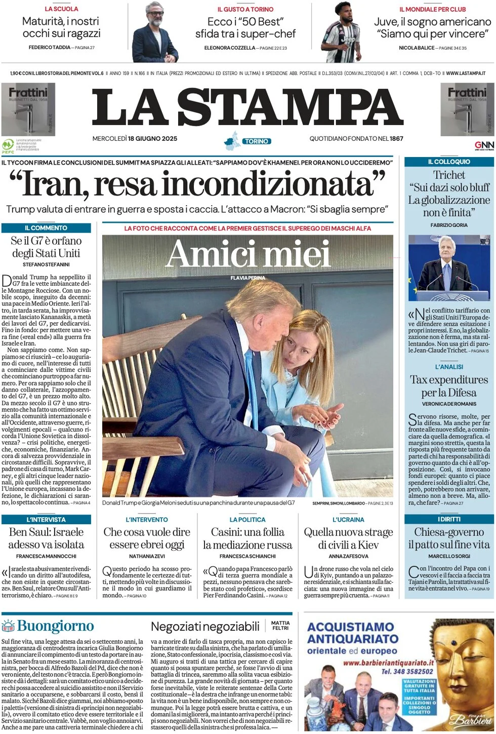 anteprima della prima pagina di la-stampa del 18/06/2025