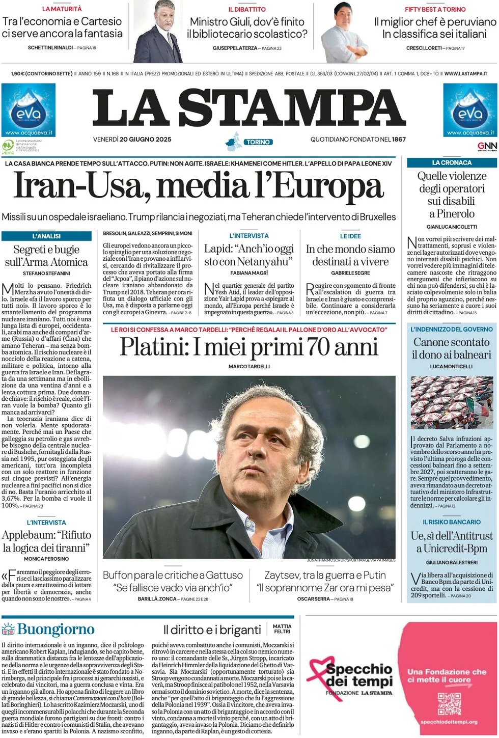 anteprima della prima pagina di la-stampa del 20/06/2025