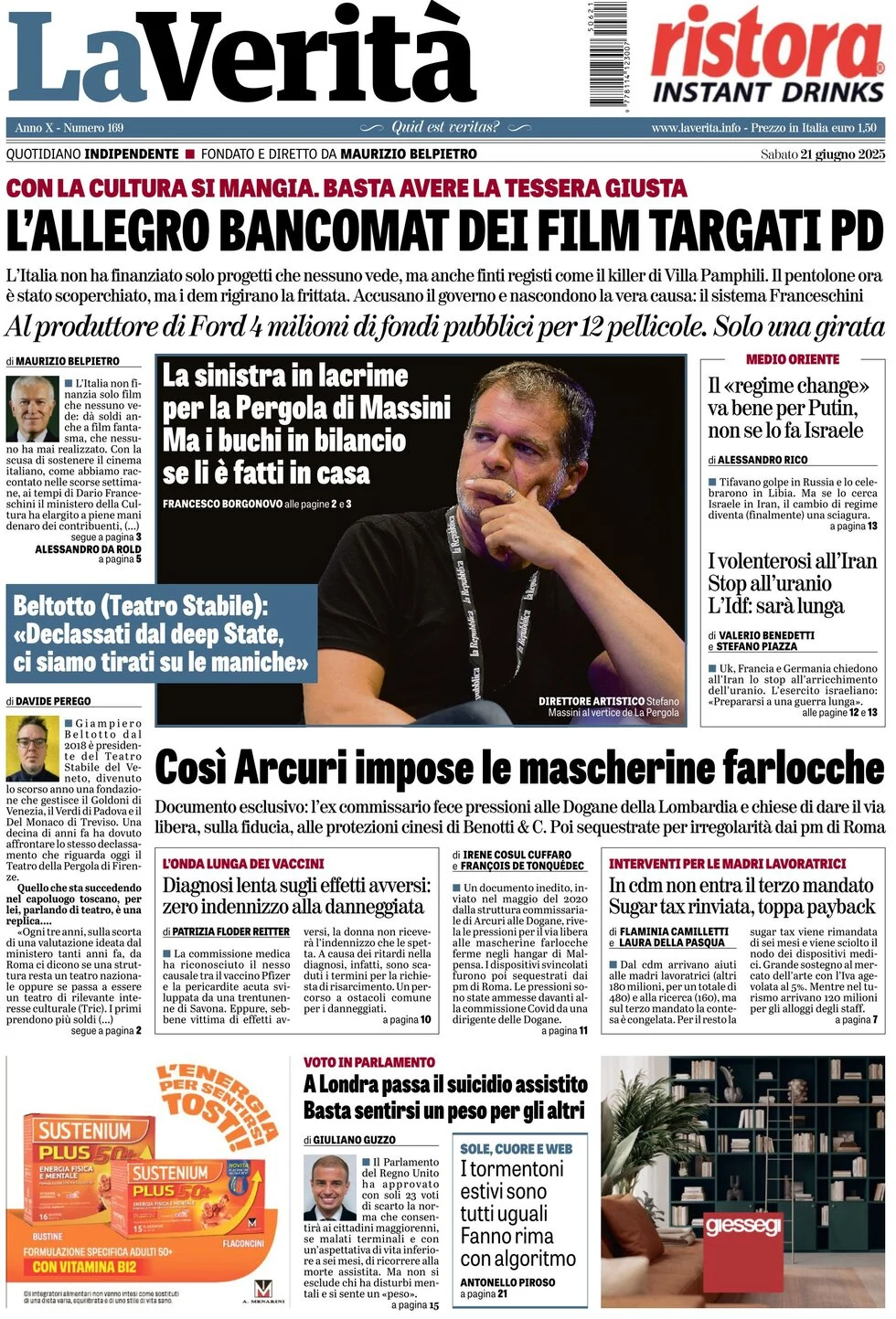 anteprima della prima pagina di la-verit del 21/06/2025