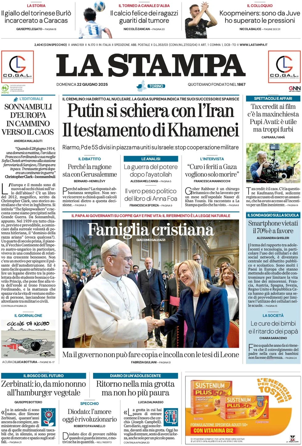 anteprima della prima pagina di la-stampa del 22/06/2025