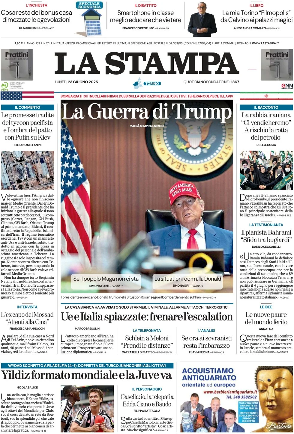 anteprima della prima pagina di la-stampa del 23/06/2025
