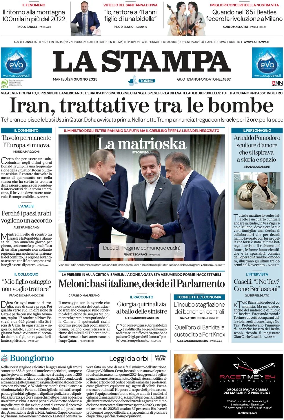 anteprima della prima pagina di la-stampa del 24/06/2025
