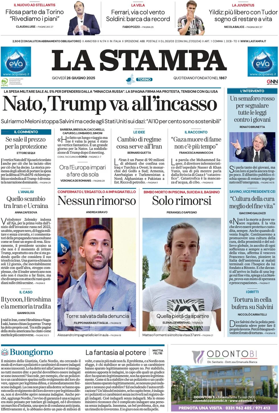 anteprima della prima pagina di la-stampa del 26/06/2025