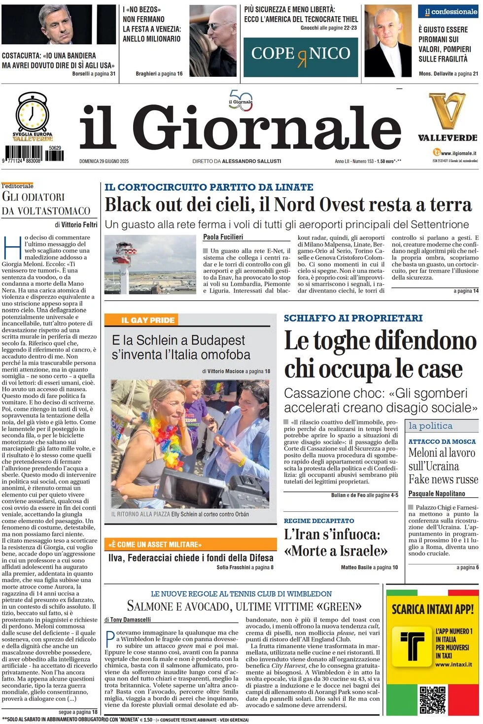 anteprima della prima pagina di il-giornale del 29/06/2025