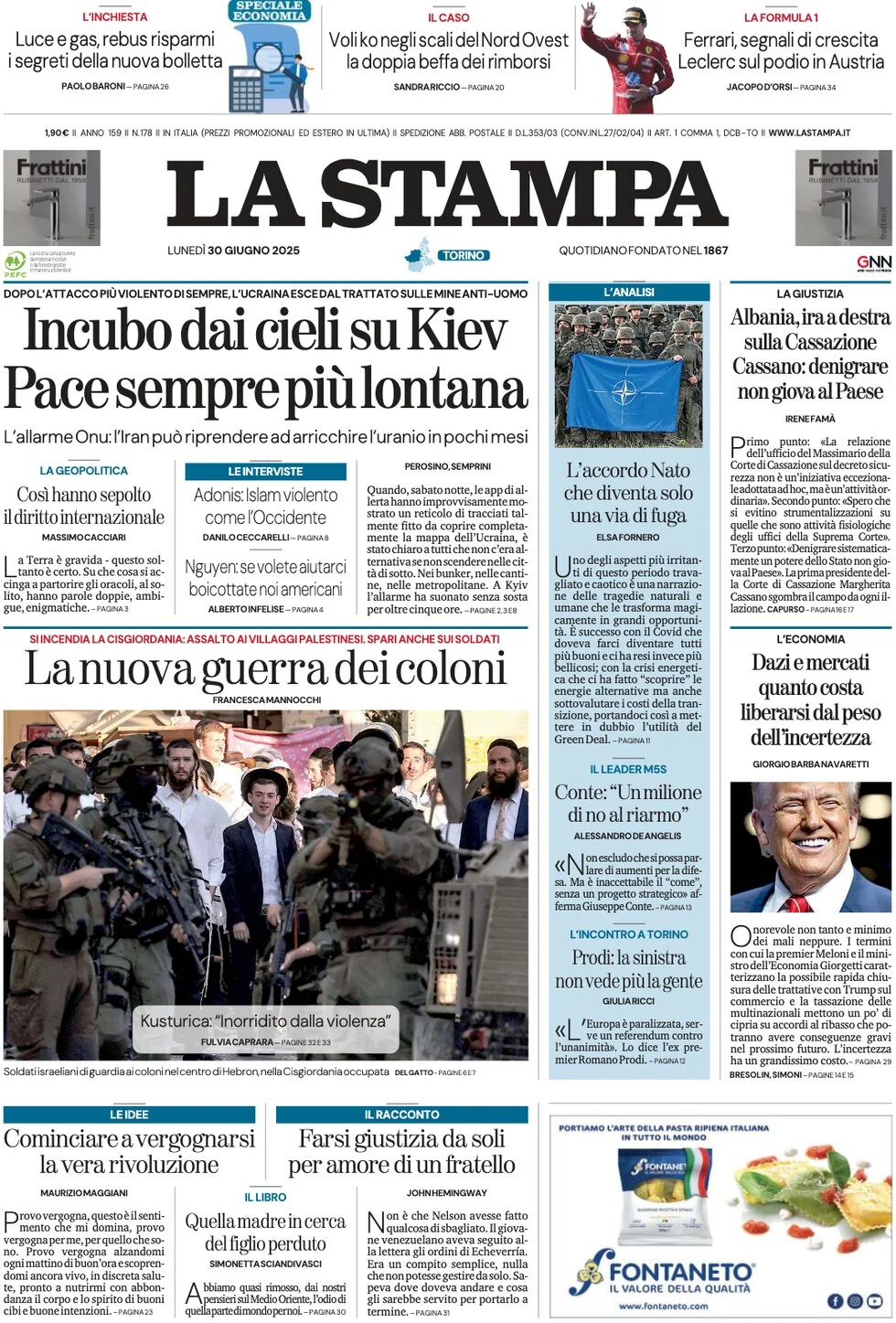 anteprima della prima pagina di la-stampa del 30/06/2025