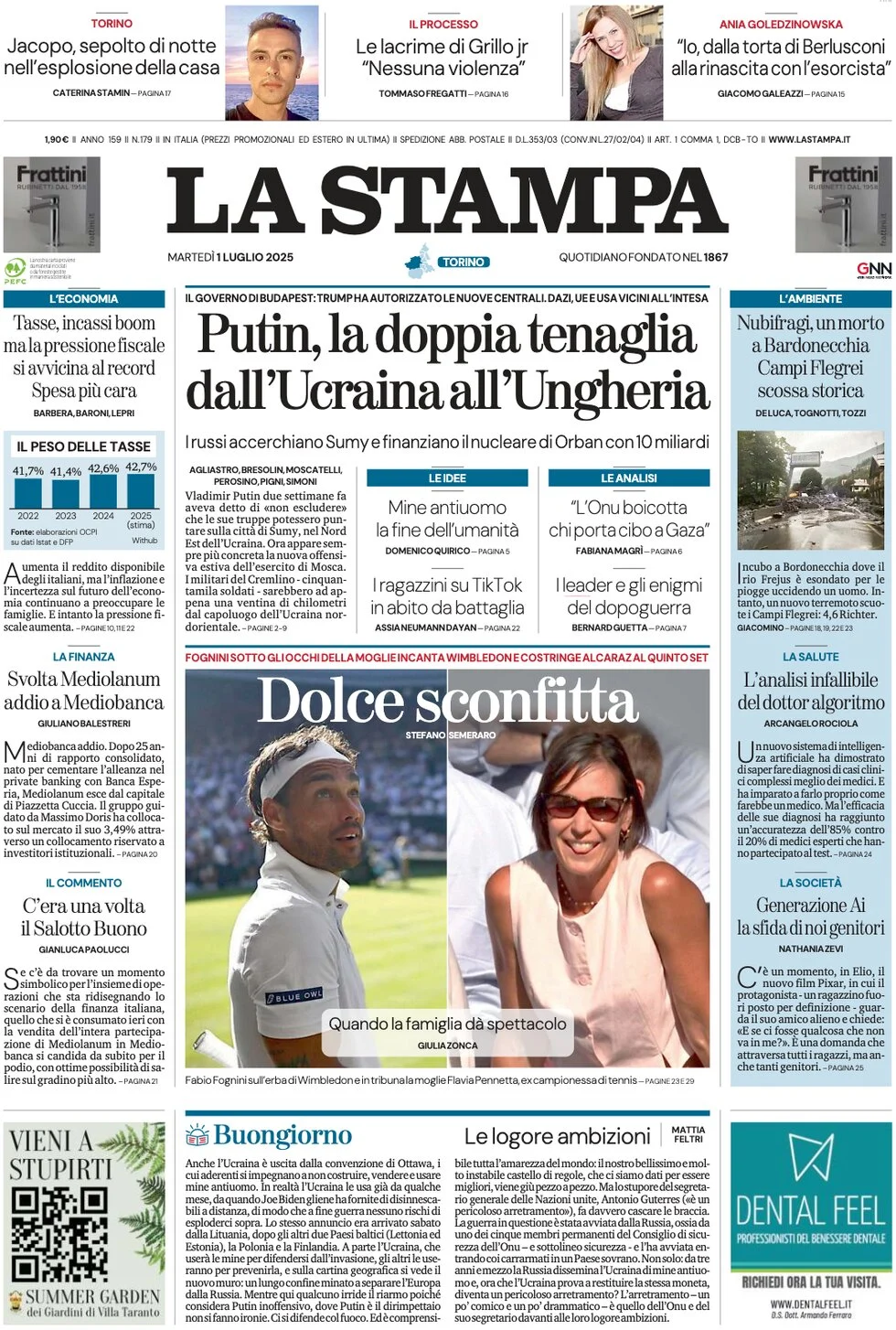 anteprima della prima pagina di la-stampa del 01/07/2025