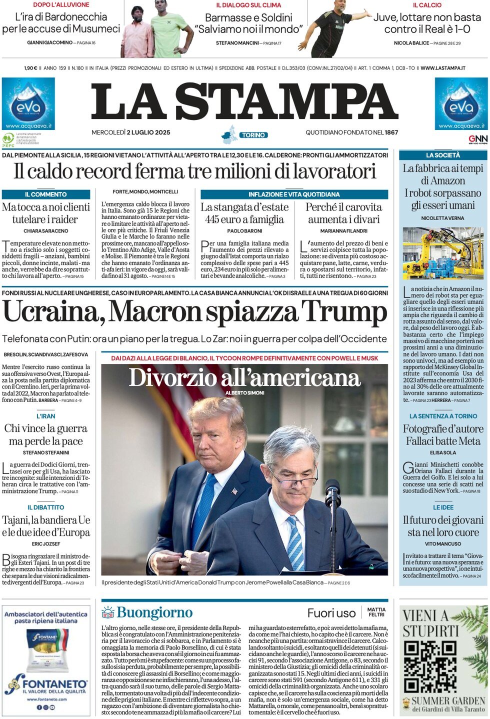anteprima della prima pagina di la-stampa del 02/07/2025