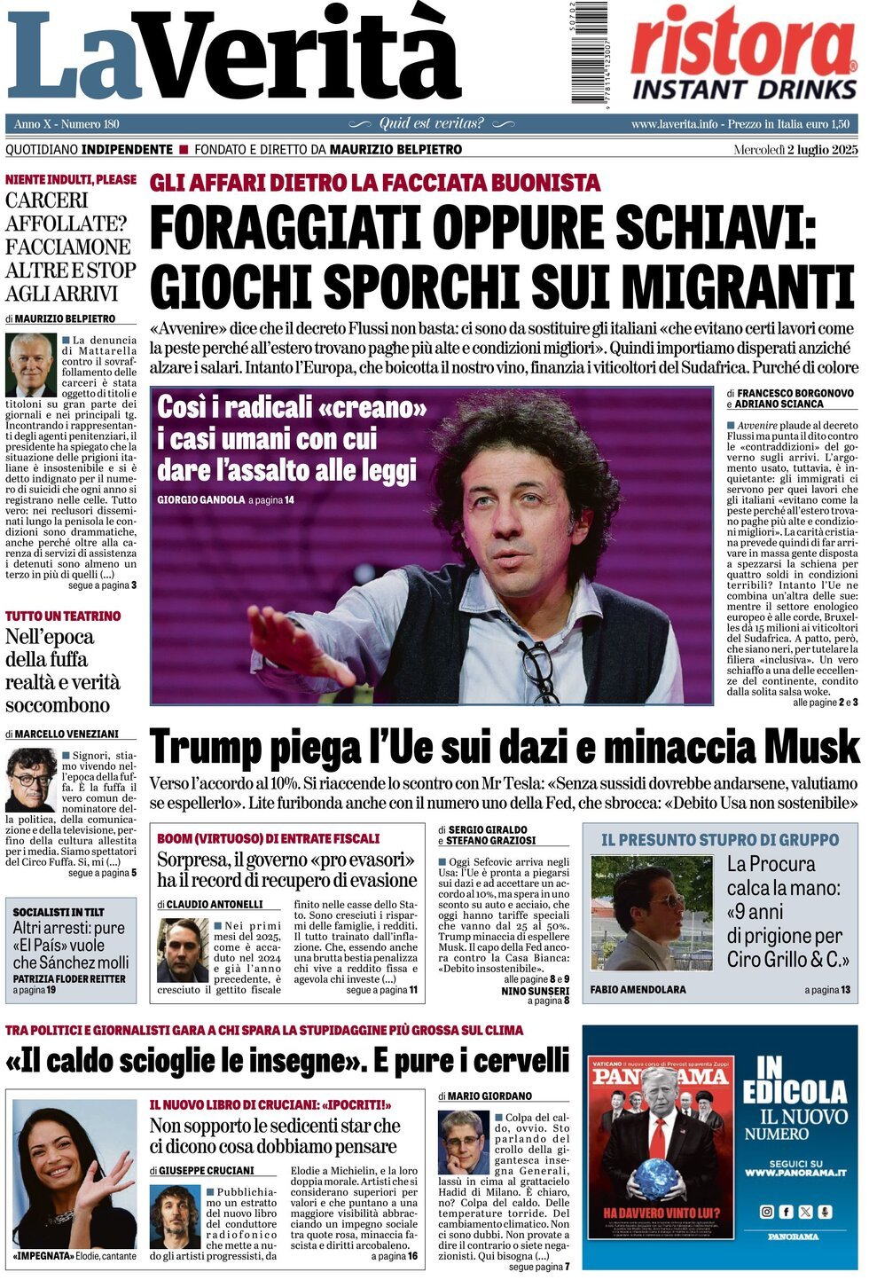 anteprima della prima pagina di la-verit del 02/07/2025