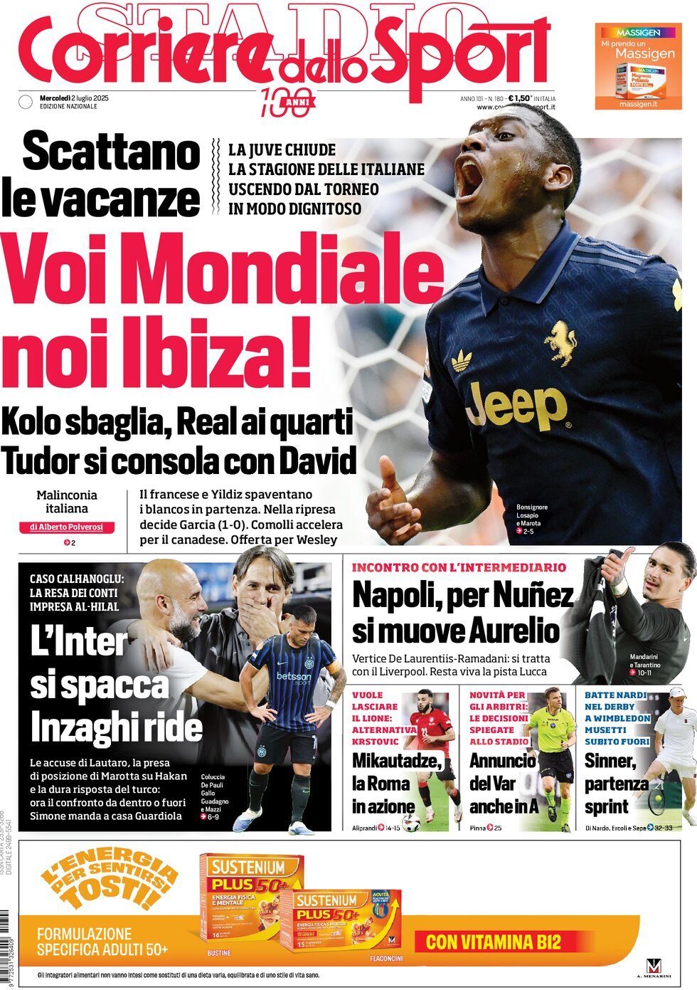 anteprima della prima pagina di corriere-dello-sport del 02/07/2025