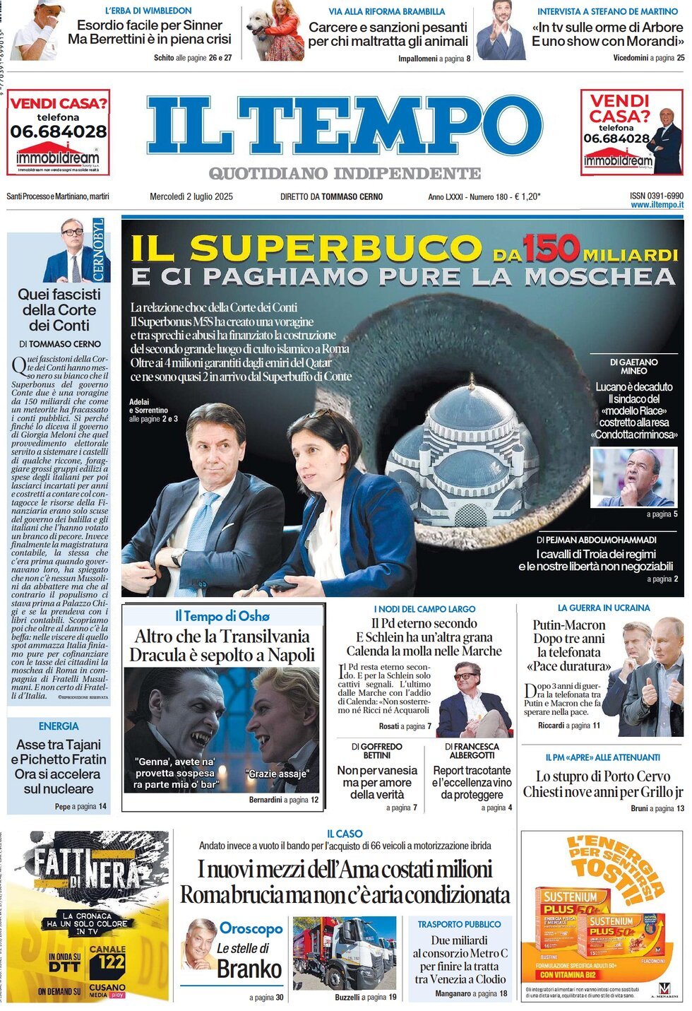 anteprima della prima pagina di il-tempo del 02/07/2025