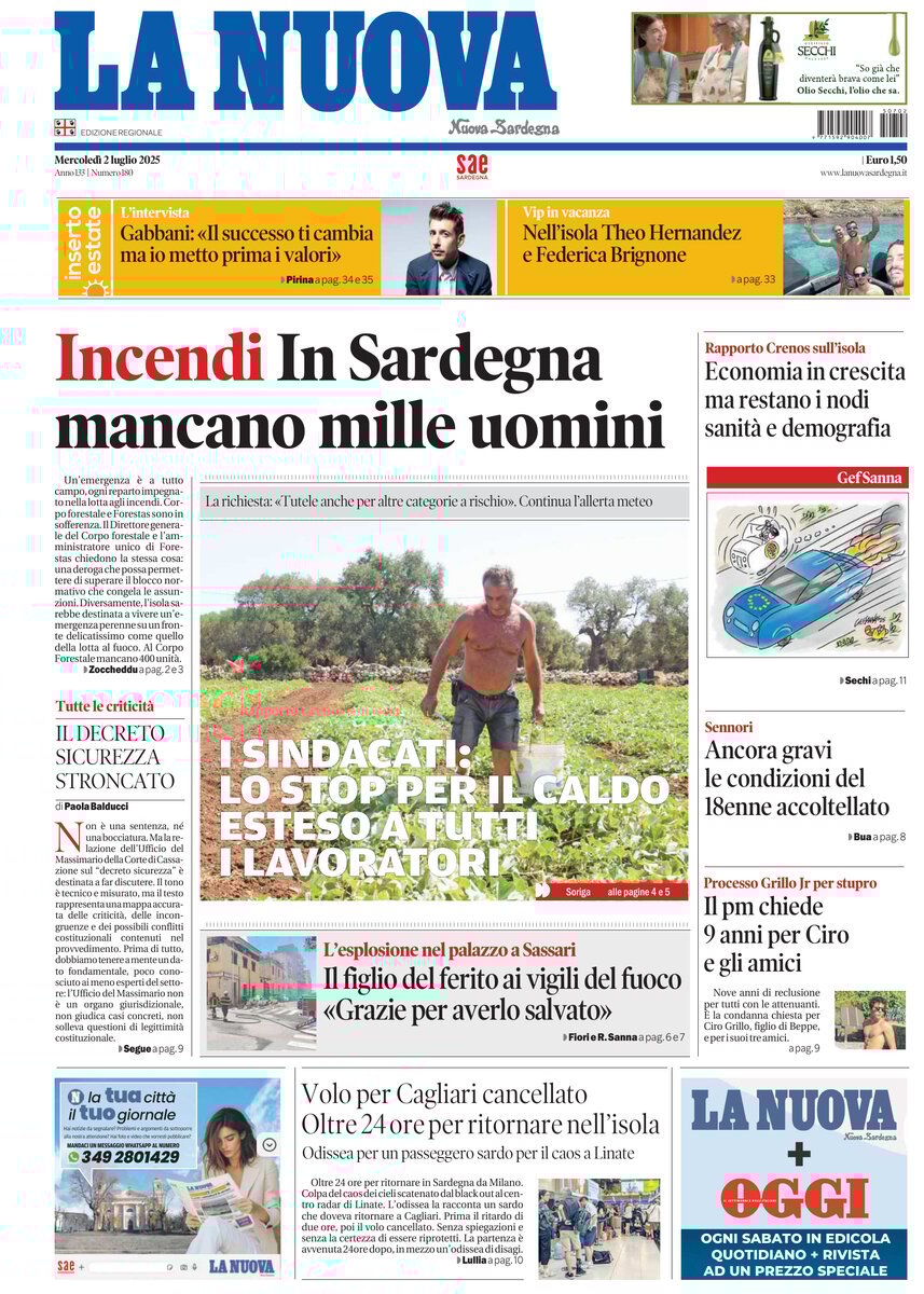 anteprima della prima pagina di La Nuova Sardegna