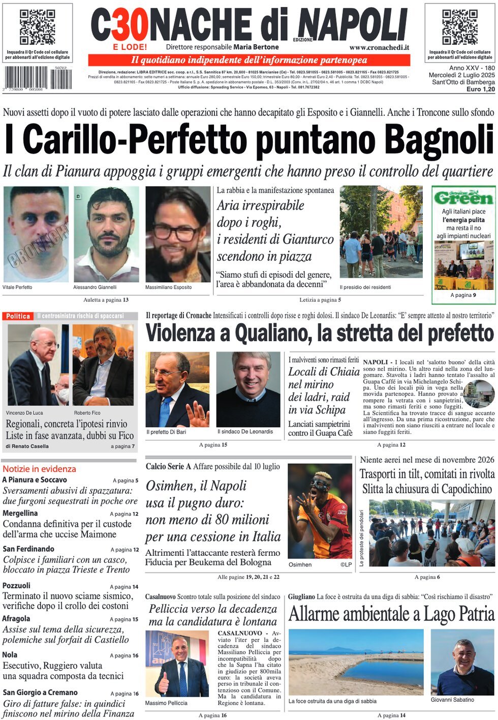 anteprima della prima pagina di Cronache di Napoli