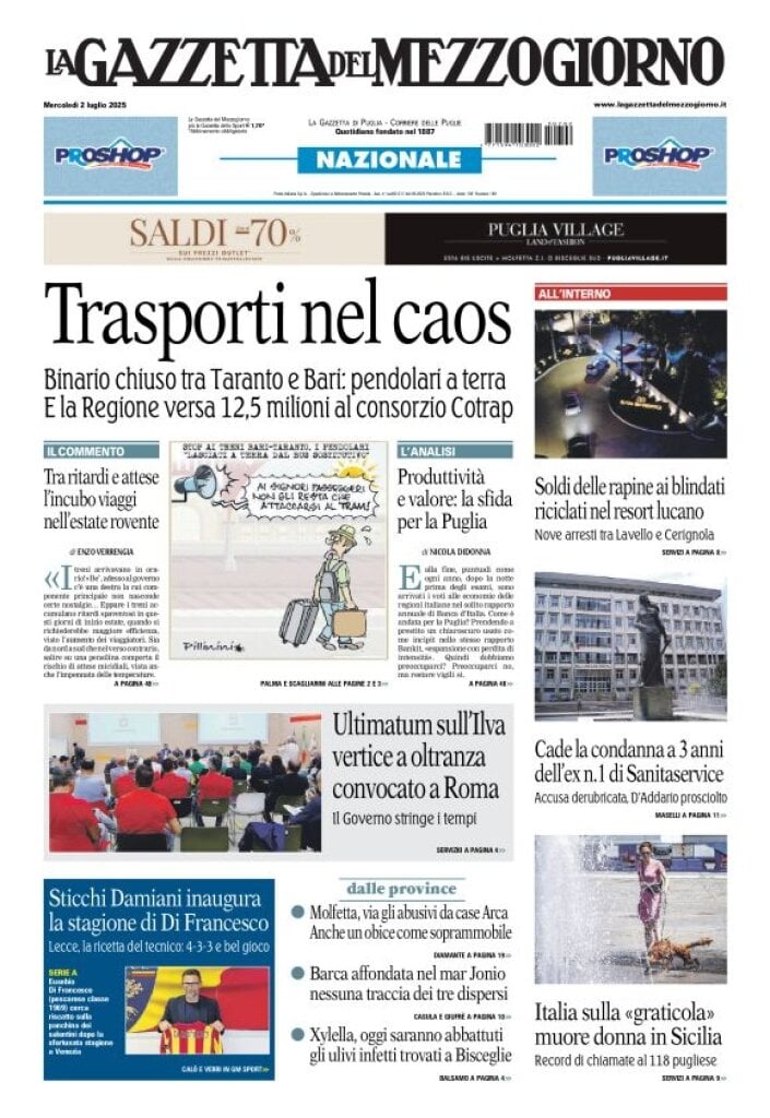 anteprima della prima pagina di La Gazzetta del Mezzogiorno (Bari)