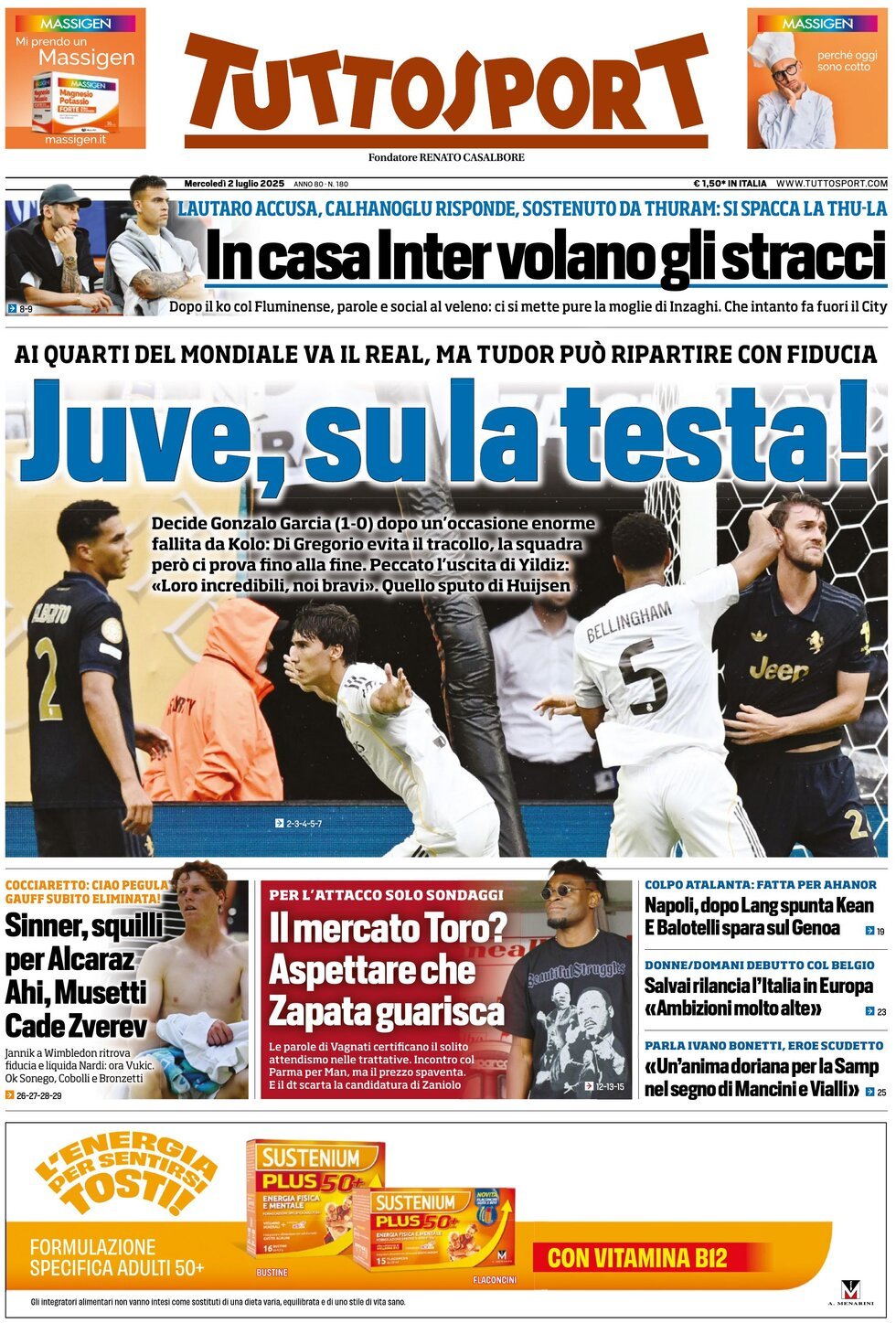 anteprima della prima pagina di tuttosport del 02/07/2025