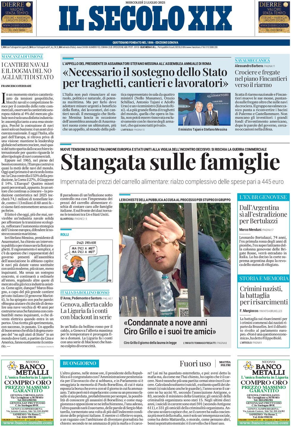 anteprima della prima pagina di Il Secolo XIX