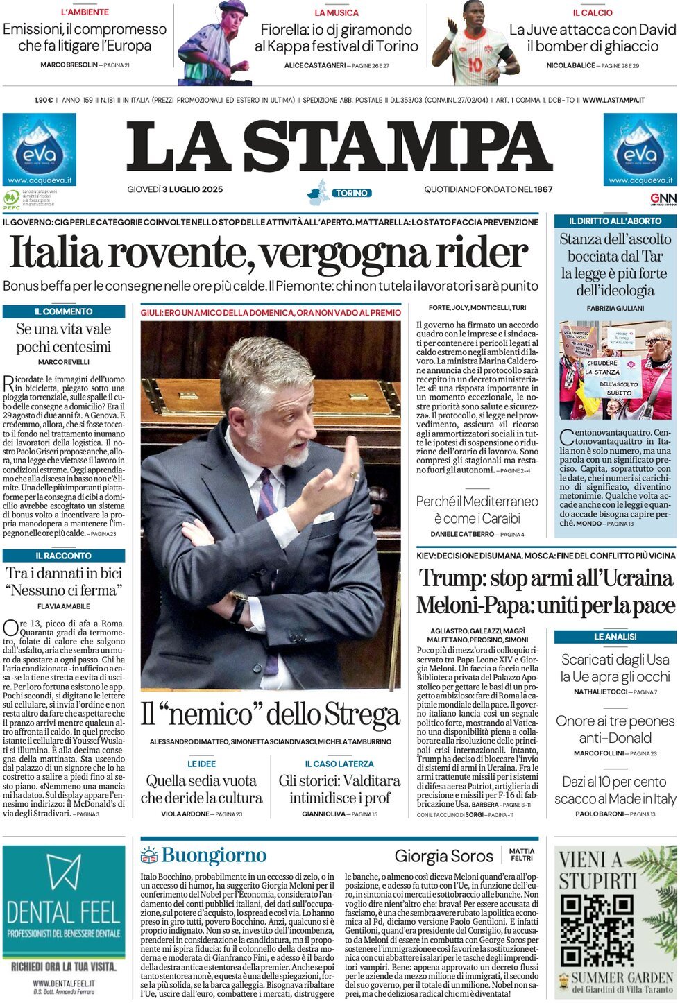 anteprima della prima pagina di la-stampa del 03/07/2025