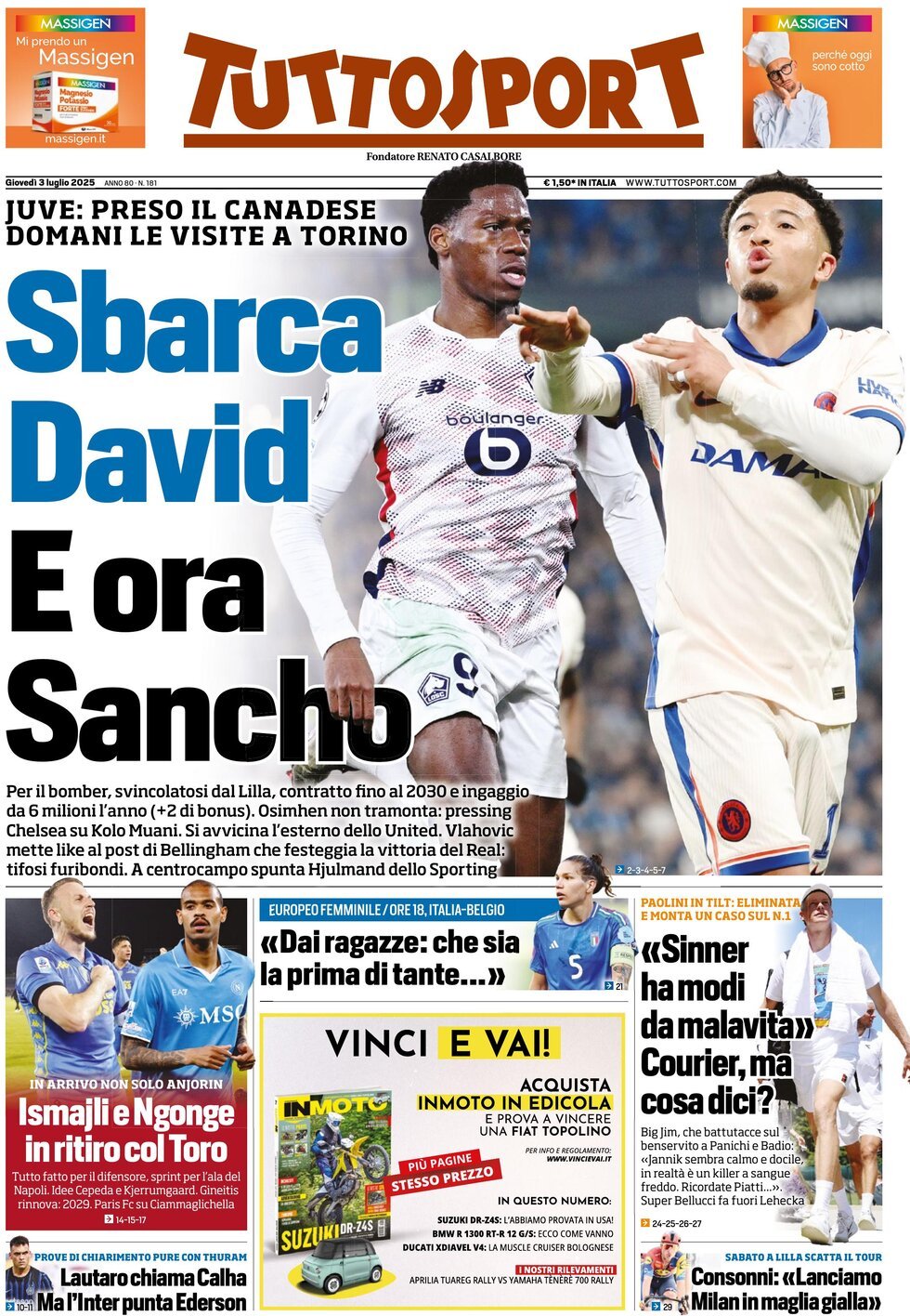 anteprima della prima pagina di tuttosport del 03/07/2025