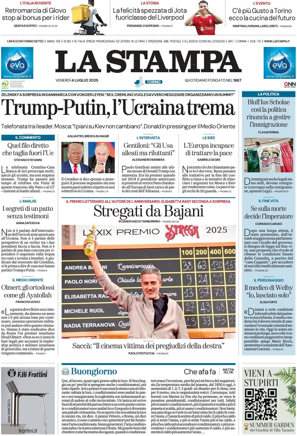 anteprima della prima pagina di la-stampa del 04/07/2025