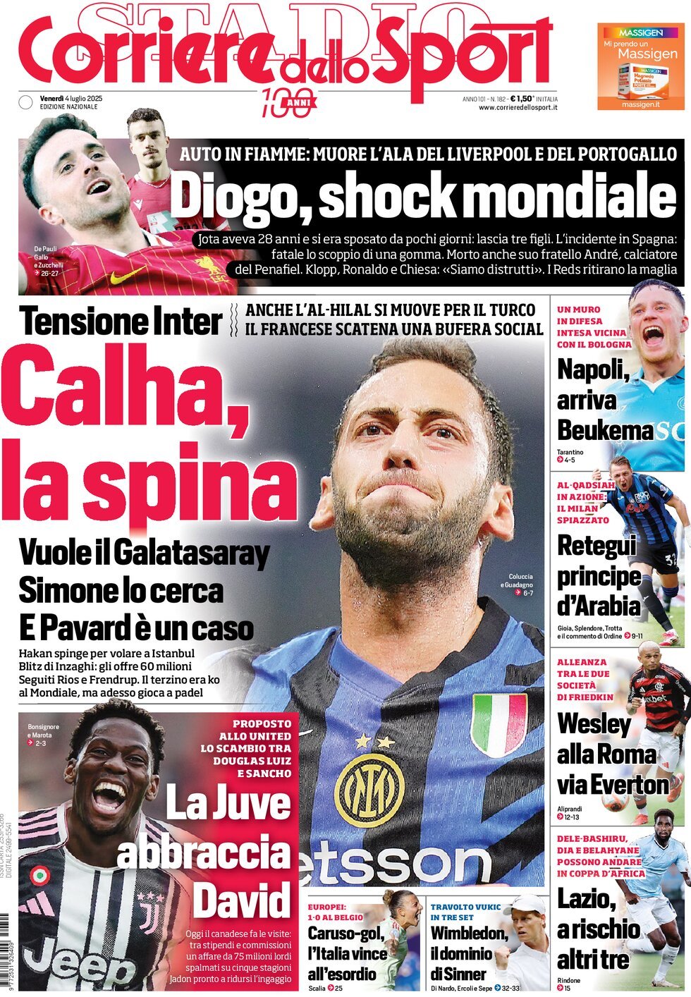 anteprima della prima pagina di Corriere dello Sport