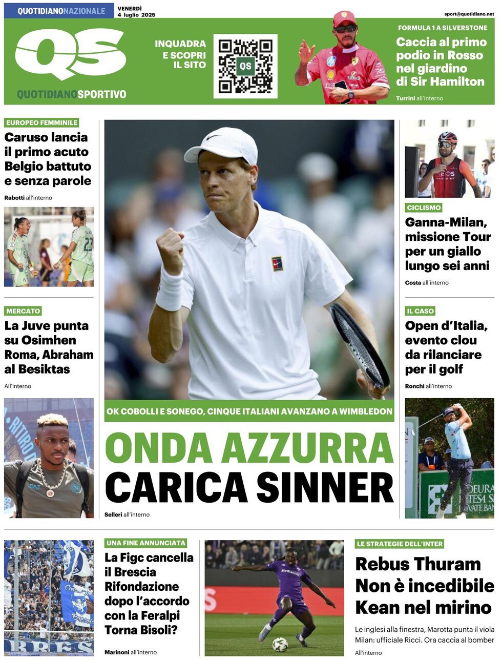 anteprima della prima pagina di QS Quotidiano Sportivo