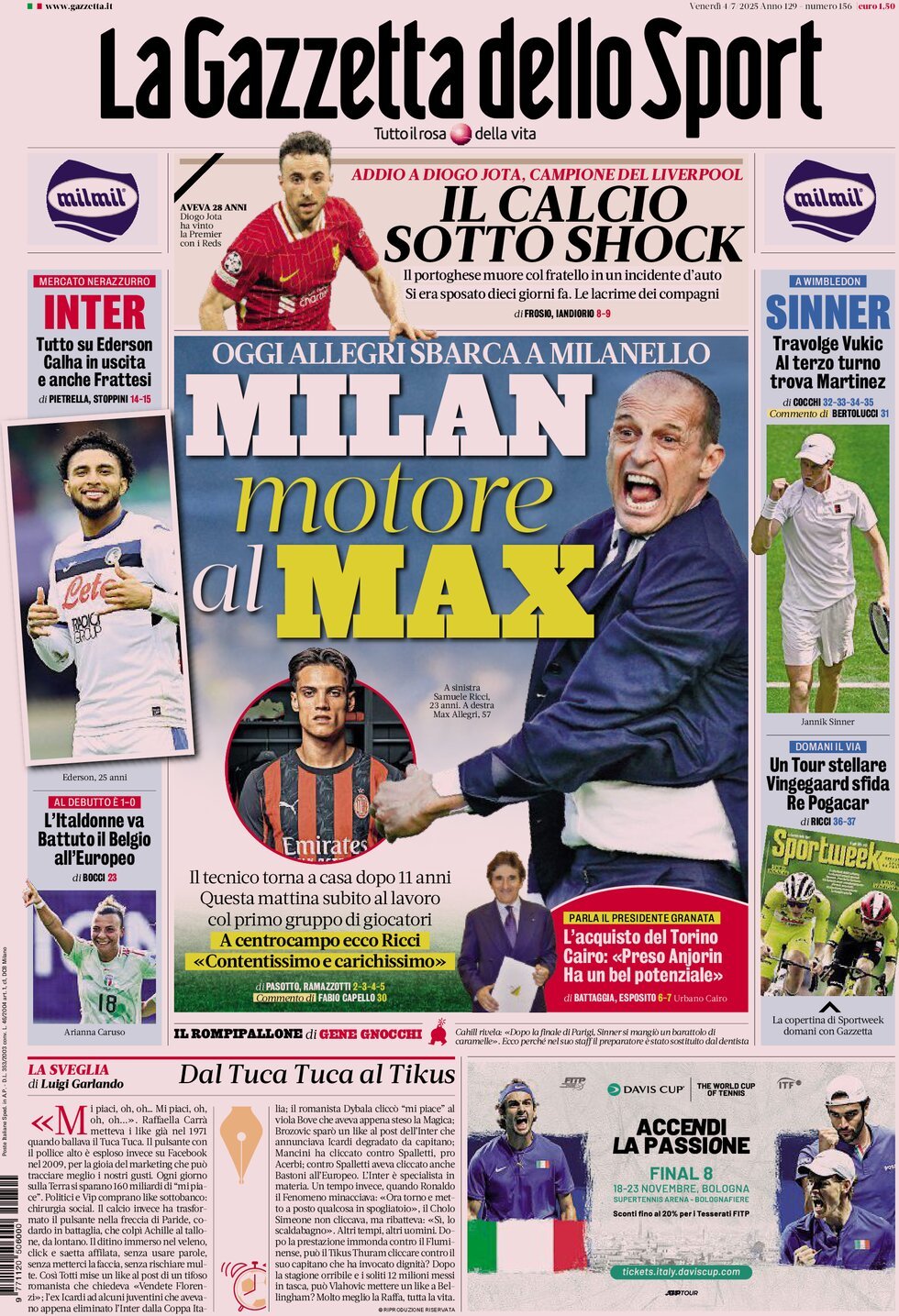 anteprima della prima pagina di La Gazzetta dello Sport