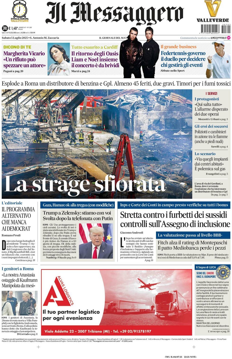 anteprima della prima pagina di Il Messaggero