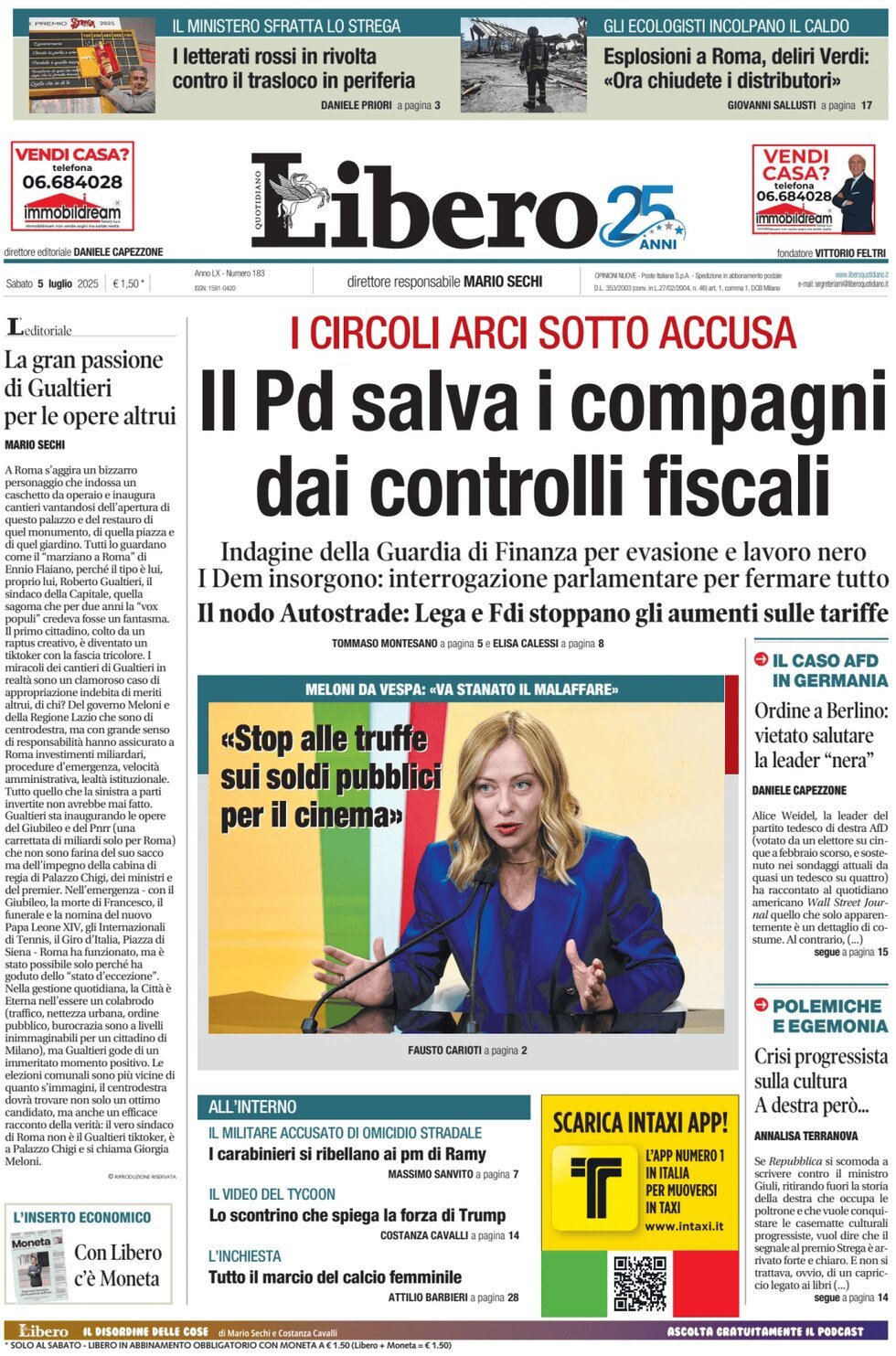 anteprima della prima pagina di Libero Quotidiano