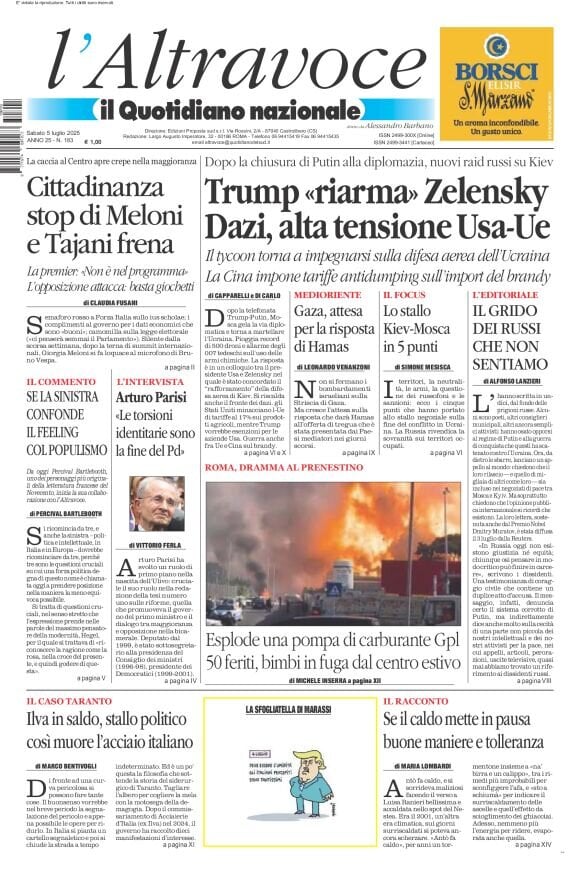 anteprima della prima pagina di Il Quotidiano del Sud L'Altravoce
