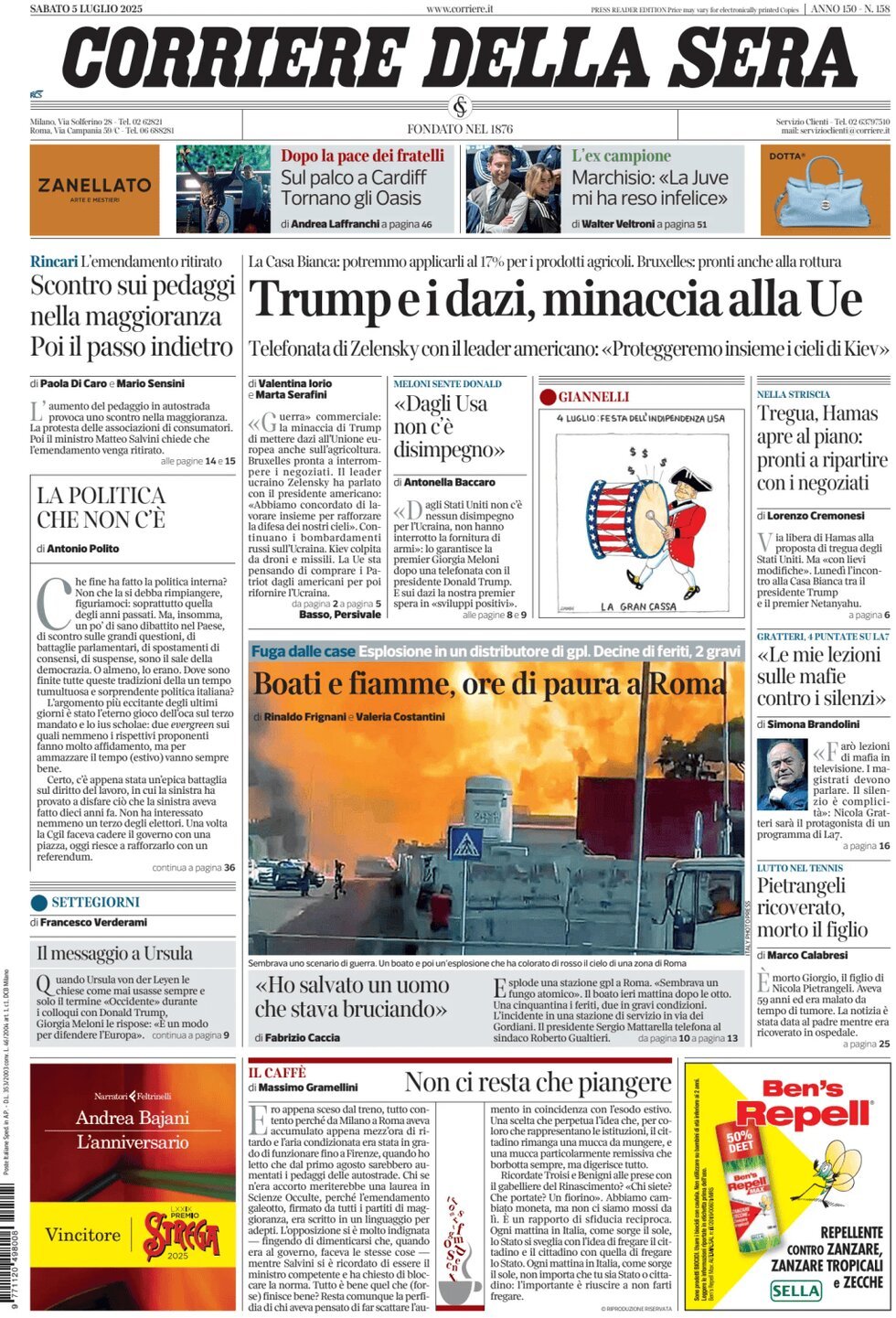anteprima della prima pagina di corriere-della-sera del 05/07/2025